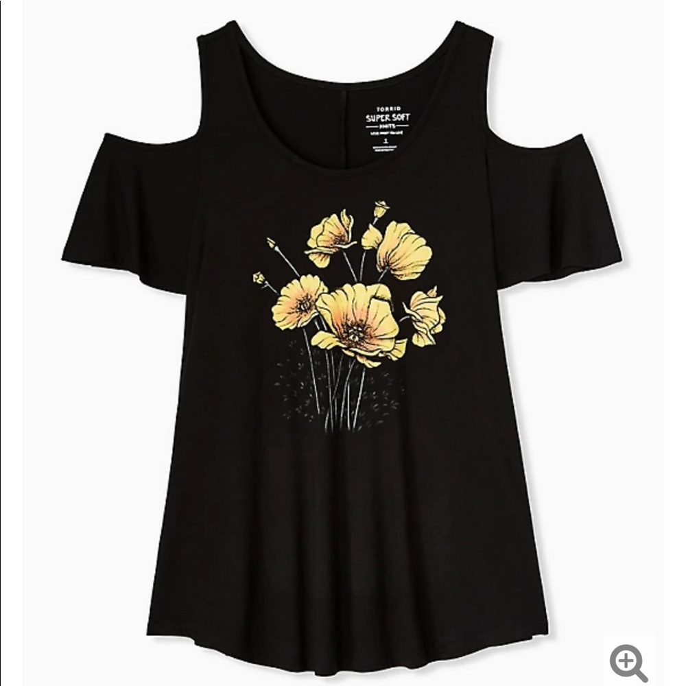 Torrid KNIT BLACK FLOWER COLD SHOULDER TEE NWOT